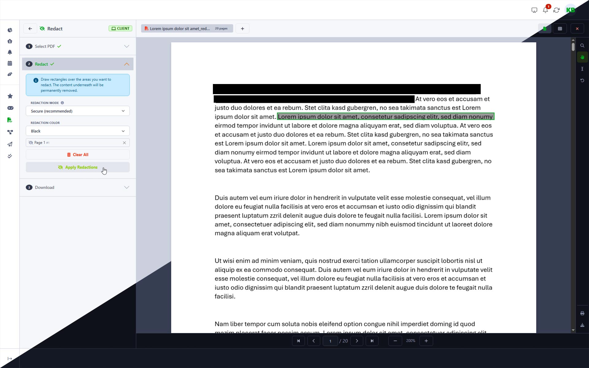 Redact tool in DailyBuddy free online PDF tools blacking out sensitive content
