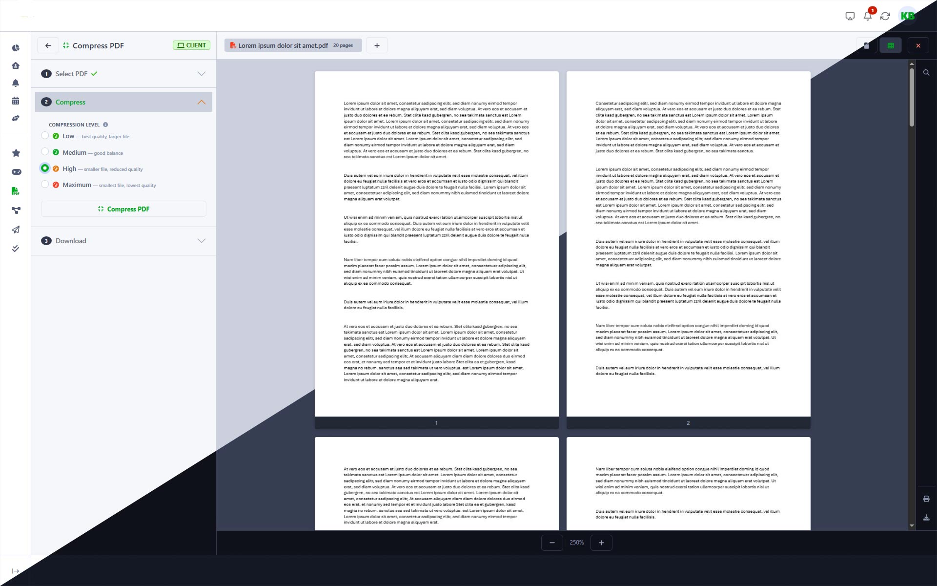 Compress tool in DailyBuddy free online PDF tools showing file size reduction
