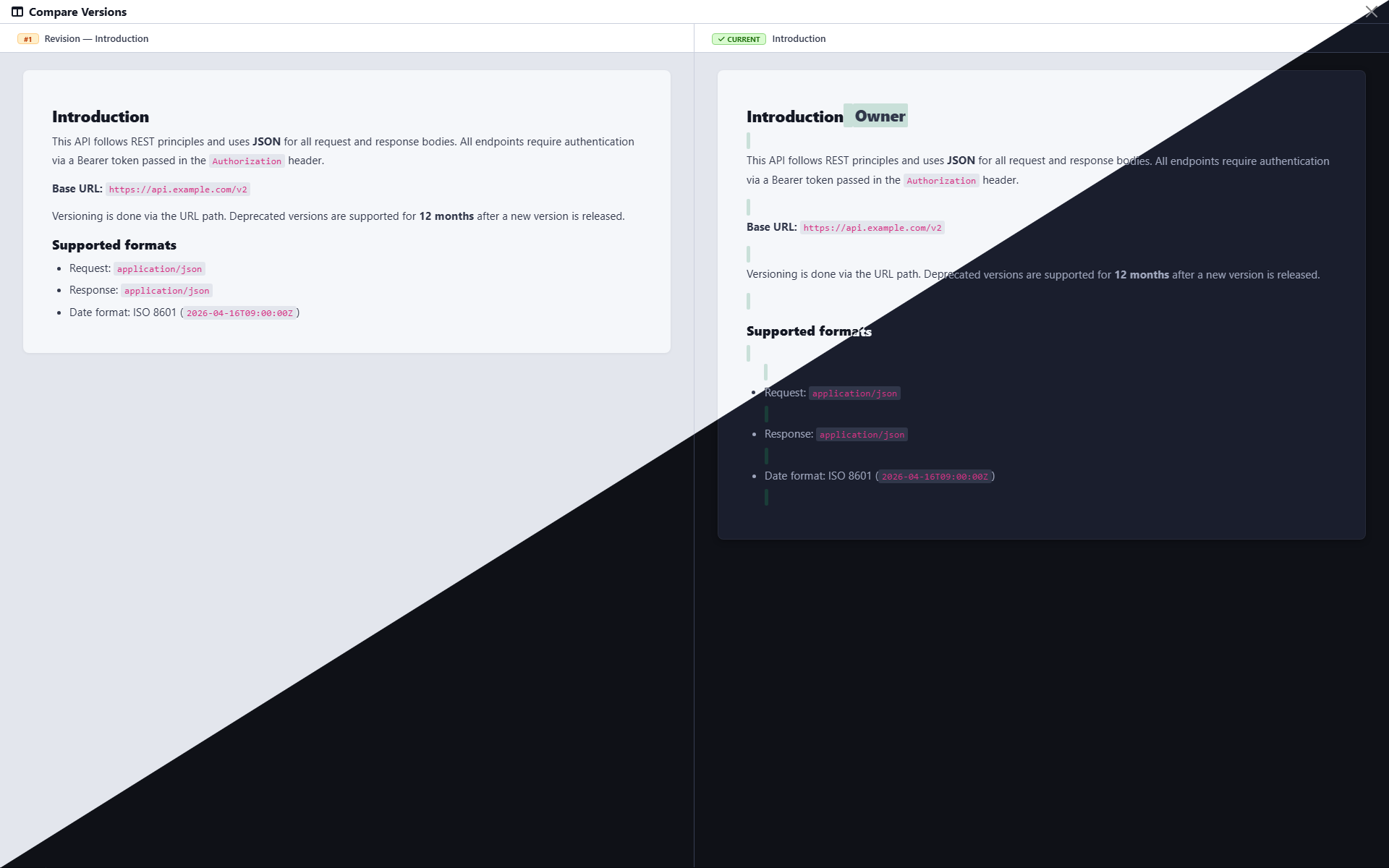 DailyBuddy GDPR compliant knowledge base app showing version history and page comparison
