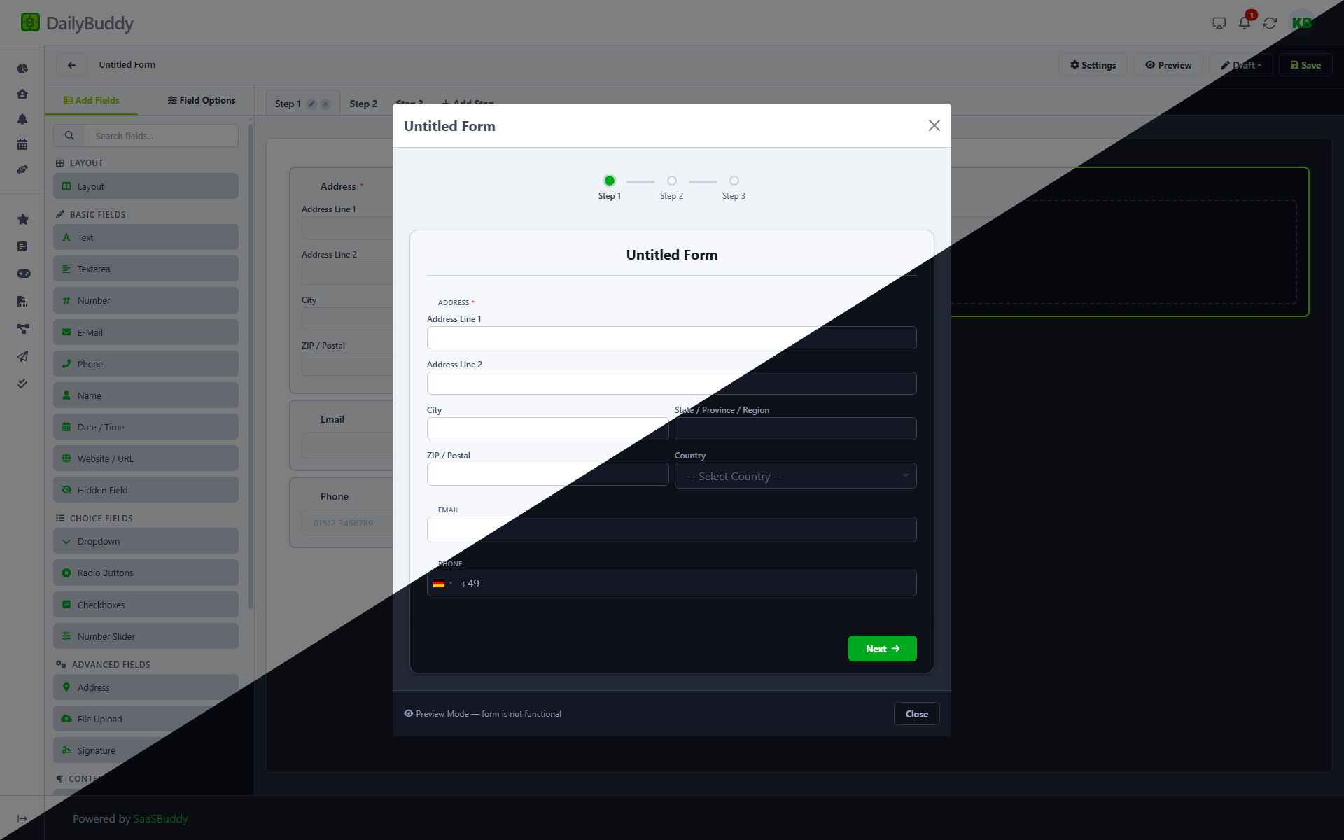 GDPR compliant online form builder by DailyBuddy — drag and drop interface on EU servers